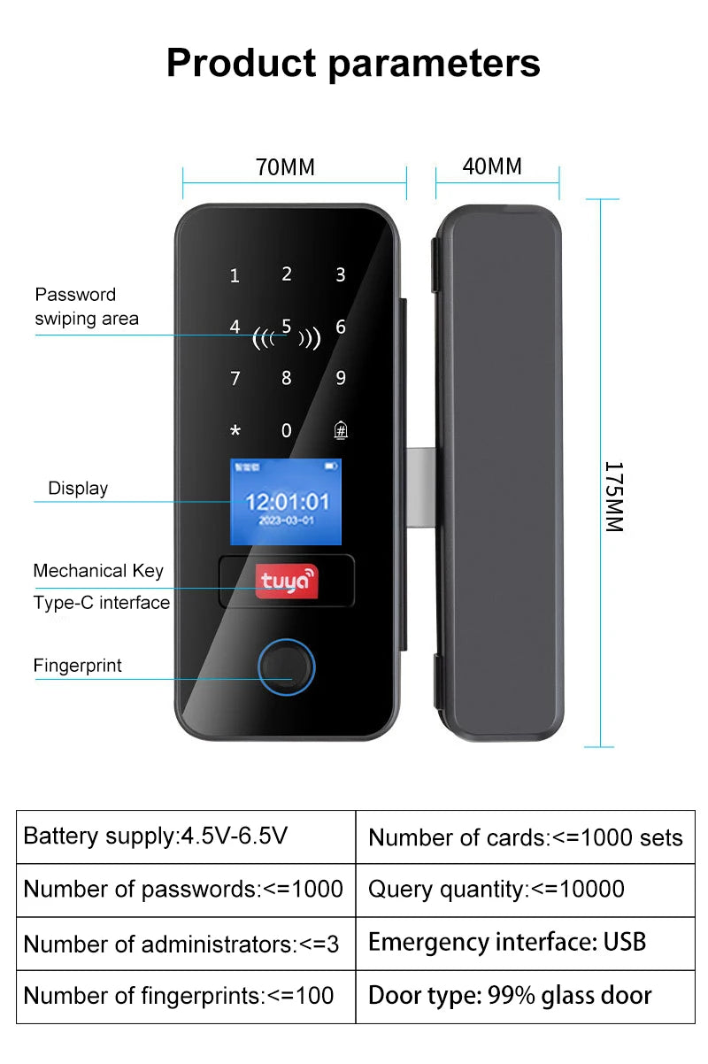 Fingerprint Glass Door Lock