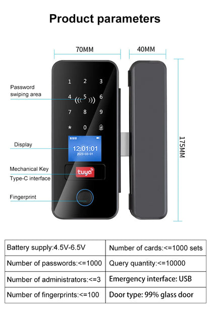 Fingerprint Glass Door Lock